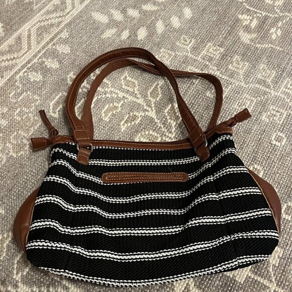 The Sak woven tote purse black white striped leather - Picture 3 of 12